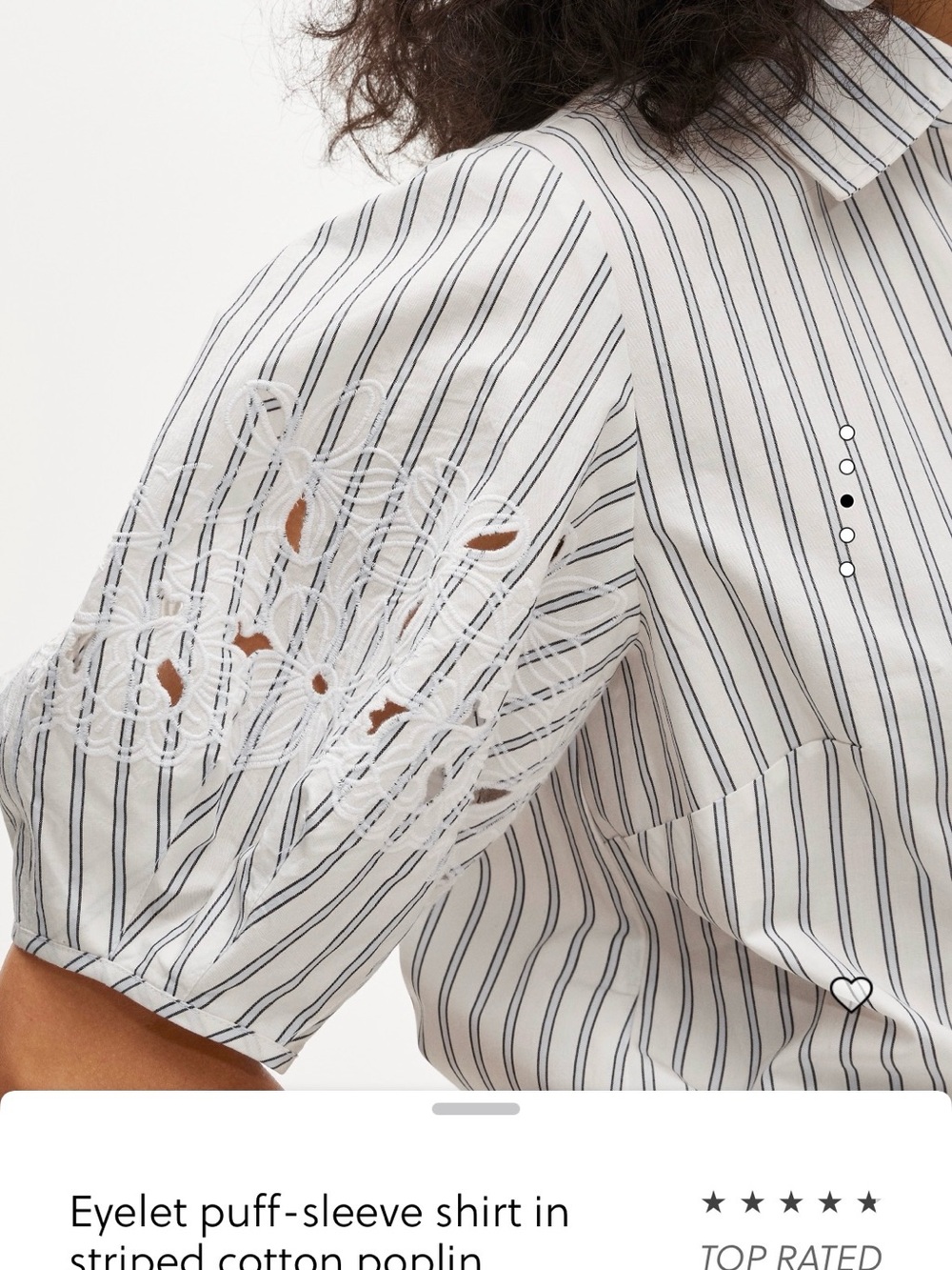 J. Crew White Button-Down Shirt with Navy Stripes and Eyelet Puff Sleeves